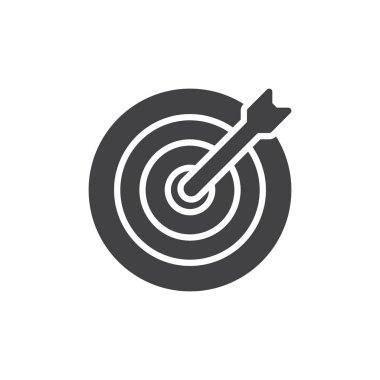 Hedef ve ok simge vektör, dolu düz işareti, üzerinde beyaz izole katı piktogram. Hedef simgesi, logo illüstrasyon. Piksel mükemmel vektör grafikleri