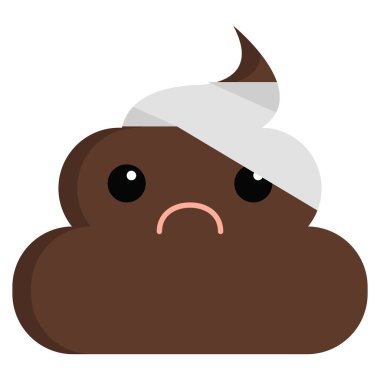 Kafa-bandaj kötü kokulu kaka bok emoji düz simgesi, vektör işareti, üzerinde beyaz izole renkli sembol ile karşı karşıya. Sembol, logo illüstrasyon. Düz stil tasarım