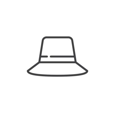 Satırı simgesi bir şapka, vector işareti, anahat üzerinde beyaz izole doğrusal stil piktogram. Sembol, logo illüstrasyon. Düzenlenebilir kontur