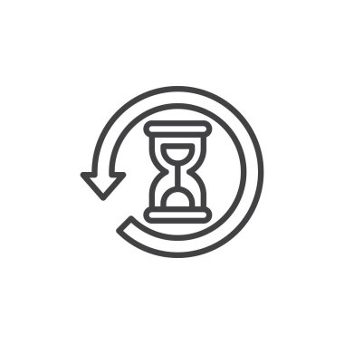 Tarih satırı simgesi, Anahat vektör işareti üzerinde beyaz izole doğrusal stil piktogram. Ok simgesinden, logo illüstrasyon ile kum saati. Düzenlenebilir inme. Piksel mükemmel vektör grafikleri