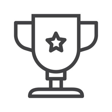 Kupa Ödülü Kupası satırı simgesi, Anahat vektör işareti üzerinde beyaz izole doğrusal stil piktogram. Sembol, logo illüstrasyon. Düzenlenebilir kontur.