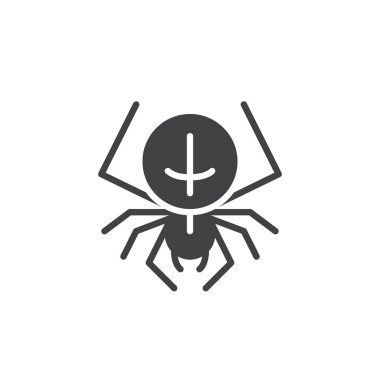 Örümcek simge vektör, düz işareti, üzerinde beyaz izole katı piktogram dolu. Cadılar Bayramı tatil sembolü, logo illüstrasyon.