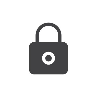 Basit simge vektör, dolu düz işareti, üzerinde beyaz izole katı glif kilitleyin. Parola sembolü, logo illüstrasyon. Piksel mükemmel vektör grafikleri