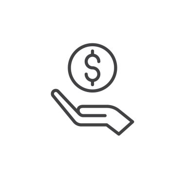 Bağış eller Doları para simgesi olan vektör, dolu düz işareti, üzerinde beyaz izole katı piktogram. Sadaka sembolü, logo illüstrasyon