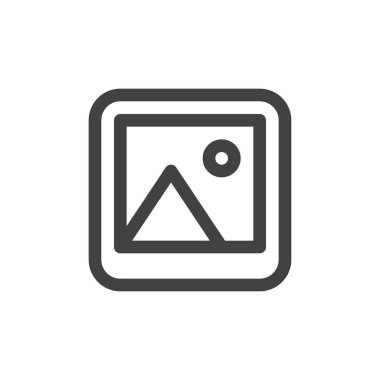 Fotoğraf satırı basit simgesi, vektör işareti, anahat üzerinde beyaz izole doğrusal stil piktogram. Sembol, logo illüstrasyon. Düzenlenebilir inme. Piksel mükemmel vektör grafikleri