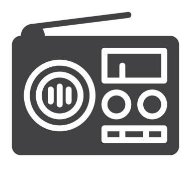 Radyo simge vektör, dolu düz işareti, üzerinde beyaz izole katı piktogram. Sembol, logo illüstrasyon.