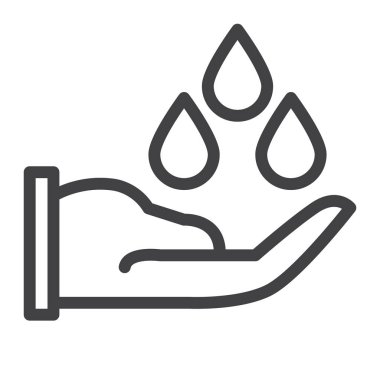 El tutar su damla satırı simgesi, Anahat vektör işareti, üzerinde beyaz izole doğrusal stil piktogram. Sembol, logo illüstrasyon. Düzenlenebilir inme. Piksel mükemmel grafikler