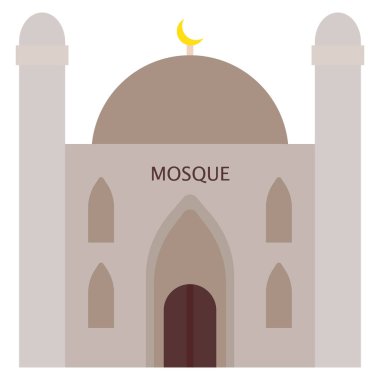 Müslüman cami bina simgesini, vektör çizim düz stil tasarım üzerinde beyaz izole. Renkli grafik