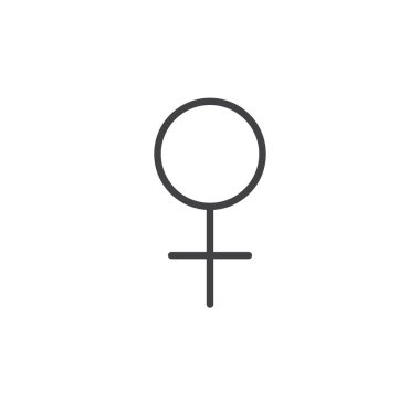 Venüs sembolü satırı simgesi, Anahat vektör işareti üzerinde beyaz izole doğrusal stil piktogram. Astroloji sembolü, logo illüstrasyon. Düzenlenebilir kontur.