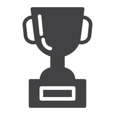 Trophy Kupası simge vektör, düz işareti, üzerinde beyaz izole katı piktogram dolu. Sembol, logo illüstrasyon. Piksel mükemmel grafikler
