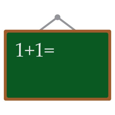 Elle çizilmiş tebeşir numaraları ve matematik bir kara tahta simgesi, beyaz izole düz stil tasarlamak vektör çizim işaretleri. Renkli grafik