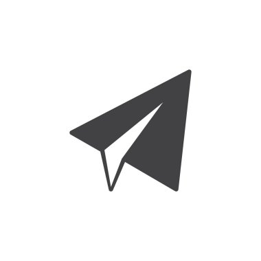 Kağıt Uçak simge vektör, dolu düz işareti, üzerinde beyaz izole katı piktogram. Sembol, logo illüstrasyon