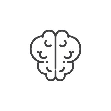 Beyin satırı simgesi, vektör işareti, anahat üzerinde beyaz izole doğrusal stil piktogram. İstihbarat sembolü, logo illüstrasyon. Düzenlenebilir kontur