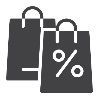 Alışveriş çantası simge vektör, düz işareti, üzerinde beyaz izole katı piktogram dolu. Sembol, logo illüstrasyon