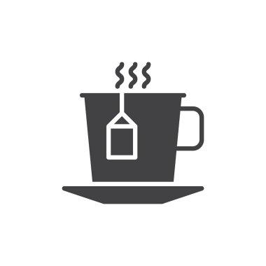 Çay çay poşeti simgesi olan vektör, dolu düz işareti, üzerinde beyaz izole katı piktogram. Sembol, logo illüstrasyon. Piksel mükemmel vektör grafikleri