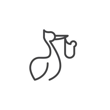 Leylek paket çizgi simgesiyle Anahat vektör işareti, üzerinde beyaz izole doğrusal stil piktogram. Aile sembol, logo illüstrasyon. Düzenlenebilir kontur