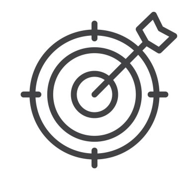 Hedef satırı simgesi, vektör işareti, anahat üzerinde beyaz izole doğrusal stil piktogram. Sembol, logo illüstrasyon. Düzenlenebilir kontur.