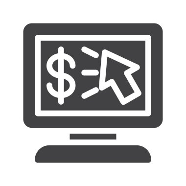 Online mağaza simge vektör, düz işareti, üzerinde beyaz izole katı piktogram dolu. Sembol, logo illüstrasyon