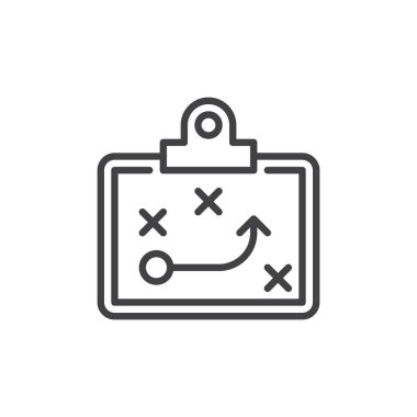 Strateji Pano satırı simgesi, Anahat vektör işareti üzerinde beyaz izole doğrusal stil piktogram. Sembol, logo illüstrasyon planlama. Düzenlenebilir inme. Piksel mükemmel vektör grafikleri