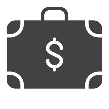 Doları evrak çantası simge vektör, düz işareti, üzerinde beyaz izole katı piktogram dolu. Sembol, logo illüstrasyon. Piksel mükemmel grafikler