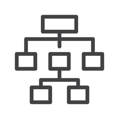 İş organizasyon satırı simgesi, Anahat vektör işareti üzerinde beyaz izole doğrusal stil piktogram. Sembol, logo illüstrasyon. Düzenlenebilir kontur