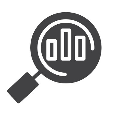 Analytics simge vektör, düz işareti, üzerinde beyaz izole katı piktogram dolu. Sembol, logo illüstrasyon