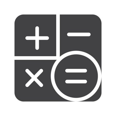 Hesap makinesi simge vektör, düz işareti, üzerinde beyaz izole katı piktogram dolu. Sembol, logo illüstrasyon. Piksel mükemmel grafikler