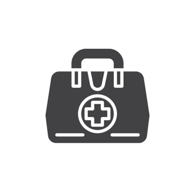 İlk yardım çantası simge vektör, düz işareti, üzerinde beyaz izole katı piktogram dolu. İlk yardım kiti sembolü, logo illüstrasyon. Piksel mükemmel vektör grafikleri