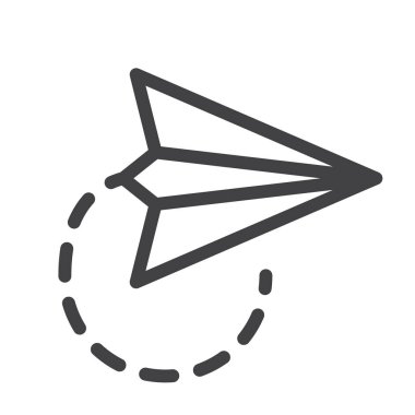 Kağıt Uçak satırı simgesi, vektör işareti, anahat üzerinde beyaz izole doğrusal stil piktogram. Sembol, logo illüstrasyon. Düzenlenebilir inme. Piksel mükemmel grafikler