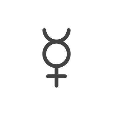 Mercury sembol simge vektör, düz işareti, üzerinde beyaz izole katı piktogram dolu. Astroloji sembolü, logo illüstrasyon
