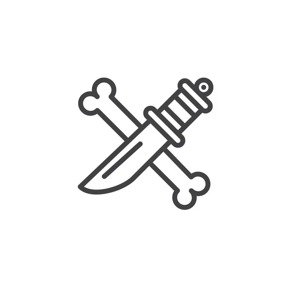 Messer Mit Knochenlinien Symbol Umrissvektorzeichen Lineares Piktogramm Auf Weiß Isoliert — Stockvektor