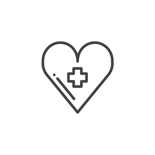 Serce Medical Krzyż Linia Ikona Wektor Znak Zarys Styl Liniowy — Wektor stockowy