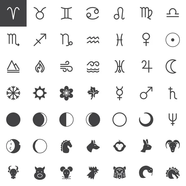 Conjunto Iconos Vectoriales Astrología Colección Símbolos Sólidos Modernos Paquete Pictogramas — Archivo Imágenes Vectoriales