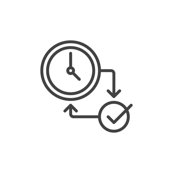 時計とチェック マーク線のアイコン ベクトル記号の概要線形スタイル ピクトグラム白で隔離 シンボル ロゴの図 編集可能なストローク ピクセル完璧なベクトル グラフィック — ストックベクタ