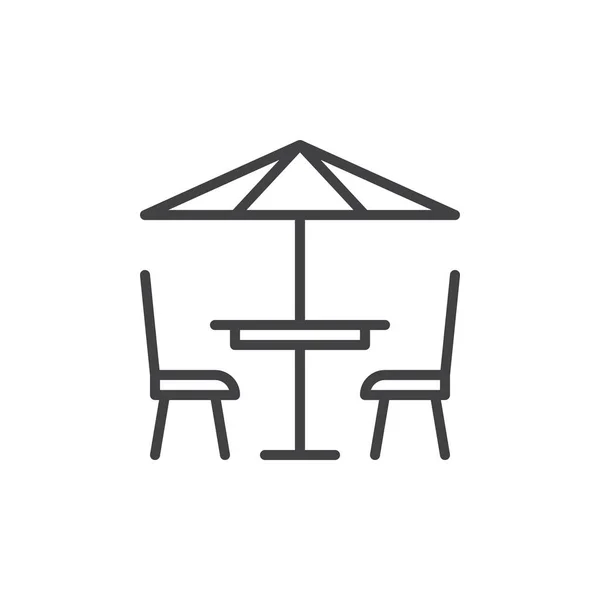 Teras kafe satırı simgesi, vektör işareti, anahat üzerinde beyaz izole doğrusal stil piktogram. Sembol, logo illüstrasyon. Düzenlenebilir inme. Piksel mükemmel vektör grafikleri