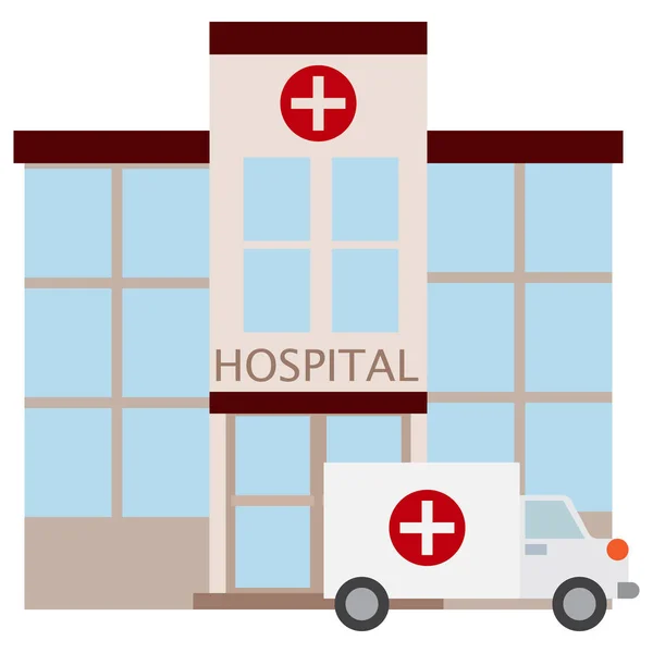 ไอคอนอาคารโรงพยาบาล ภาพวาดเวกเตอร การออกแบบสไตล แบนแยกจากส ขาว กราฟ — ภาพเวกเตอร์สต็อก
