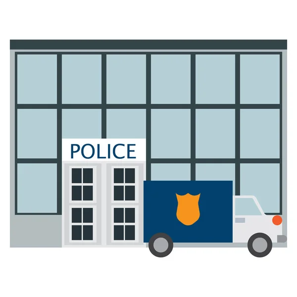 Polis Merkezi Bölümü Bina Simgesini Vektör Çizim Düz Stil Tasarım — Stok Vektör