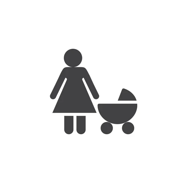 赤ちゃんベビーカー アイコンを持つ母ベクトル 塗りつぶされたフラット記号 固体のピクトグラムを白で隔離 家族のシンボル ロゴの図 — ストックベクタ