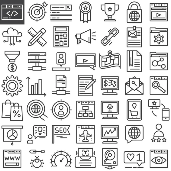Seo Online Marketing Linii Ikony Ustaw Kolekcja Symbol Wektor Zarys — Wektor stockowy