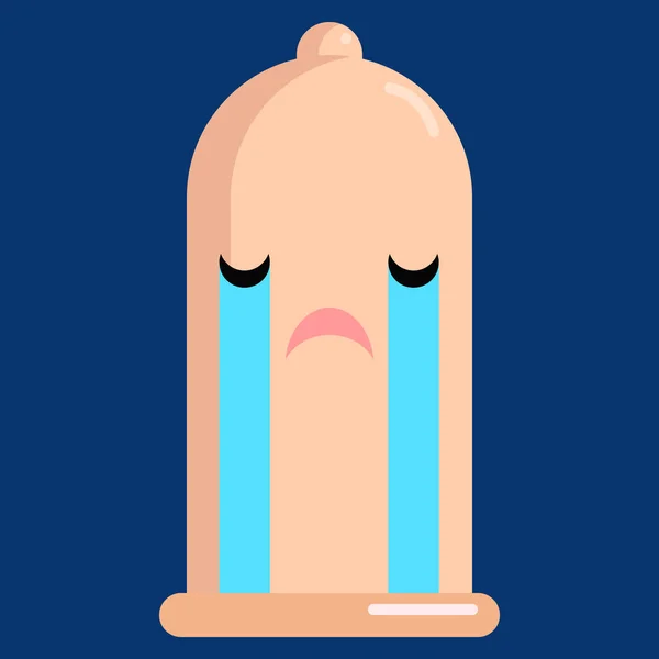 Louely Cry Face Condom Emoji Vector Illustration Inglês Design Estilo — Vetor de Stock