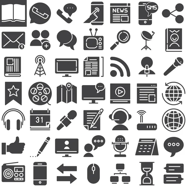 Set Icone Vettoriali Mezzi Comunicazione Moderna Collezione Simboli Solidi Confezione — Vettoriale Stock