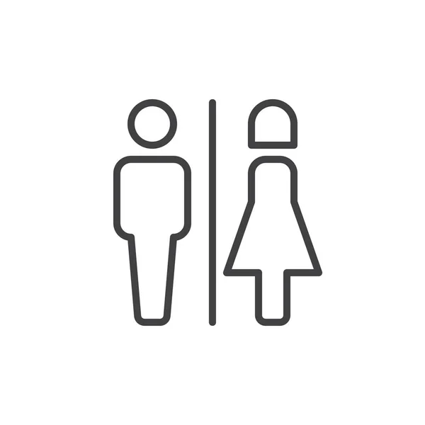 Erkek ve kadın tuvalet satırı simgesi, Anahat vektör işareti üzerinde beyaz izole doğrusal stil piktogram. WC sembolü, logo illüstrasyon. Düzenlenebilir inme. Piksel mükemmel vektör grafikleri