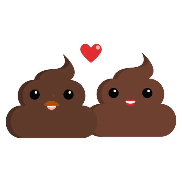 Couple Avec Coeur Puant Merde Merde Emoji Icône Plate Signe — Image vectorielle