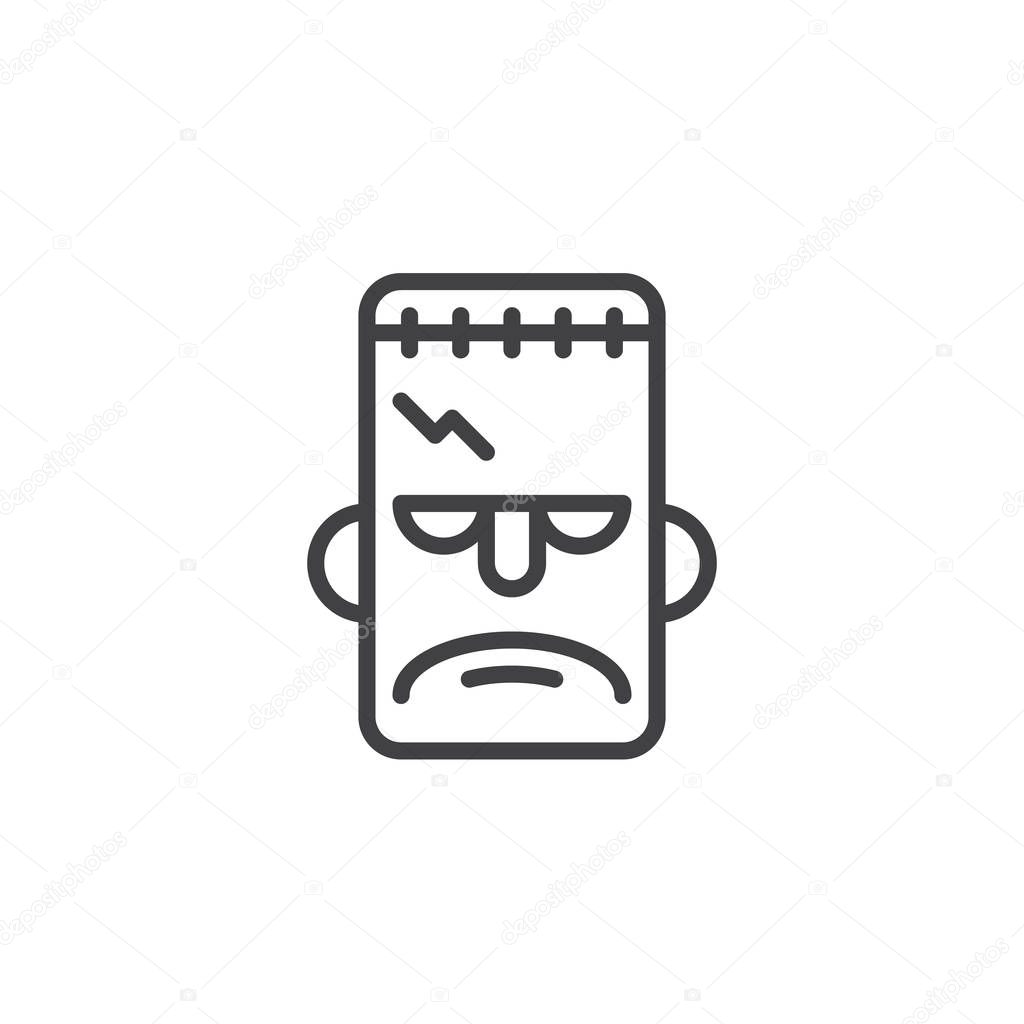 Frankenstein mask line icon, outline vector sign, linear style pictogram isolated on white. Halloween holiday Symbol, logo illustration. Editable stroke