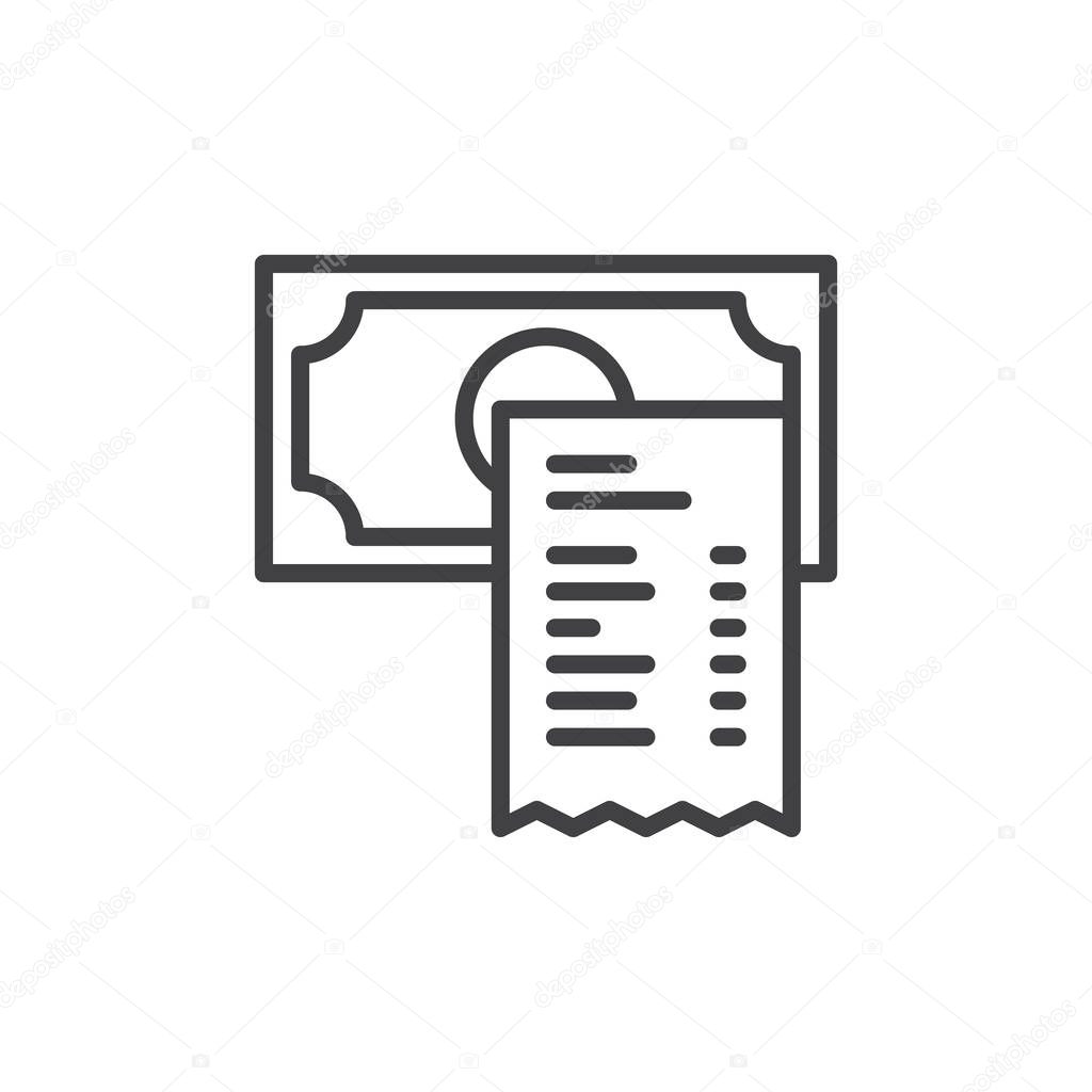 Restaurant check line icon, outline vector sign, linear style pictogram isolated on white. Bill payment symbol, logo illustration. Editable stroke. Pixel perfect vector graphics