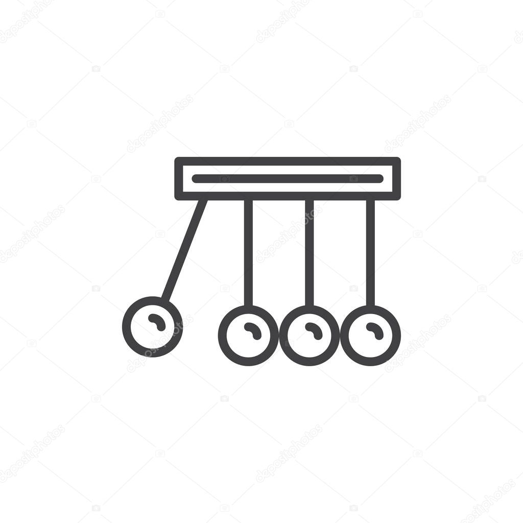 Physics line icon, outline vector sign, linear style pictogram isolated on white. Newton's cradle symbol, logo illustration. Editable stroke. Pixel perfect vector graphics
