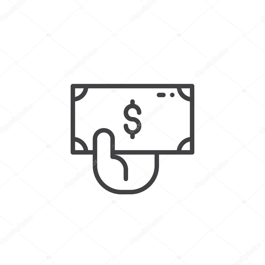 Donation hand with money icon vector, filled flat sign, solid pictogram isolated on white. Charity symbol, logo illustration