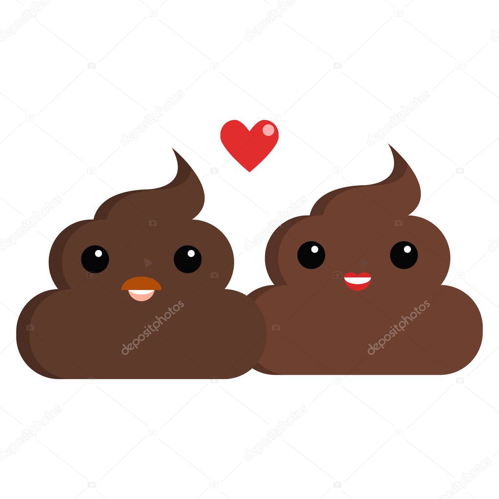 Couple with heart stinky poop shit emoji flat icon, vector sign, colorful pictogram isolated on white. Symbol, logo illustration. Flat style design