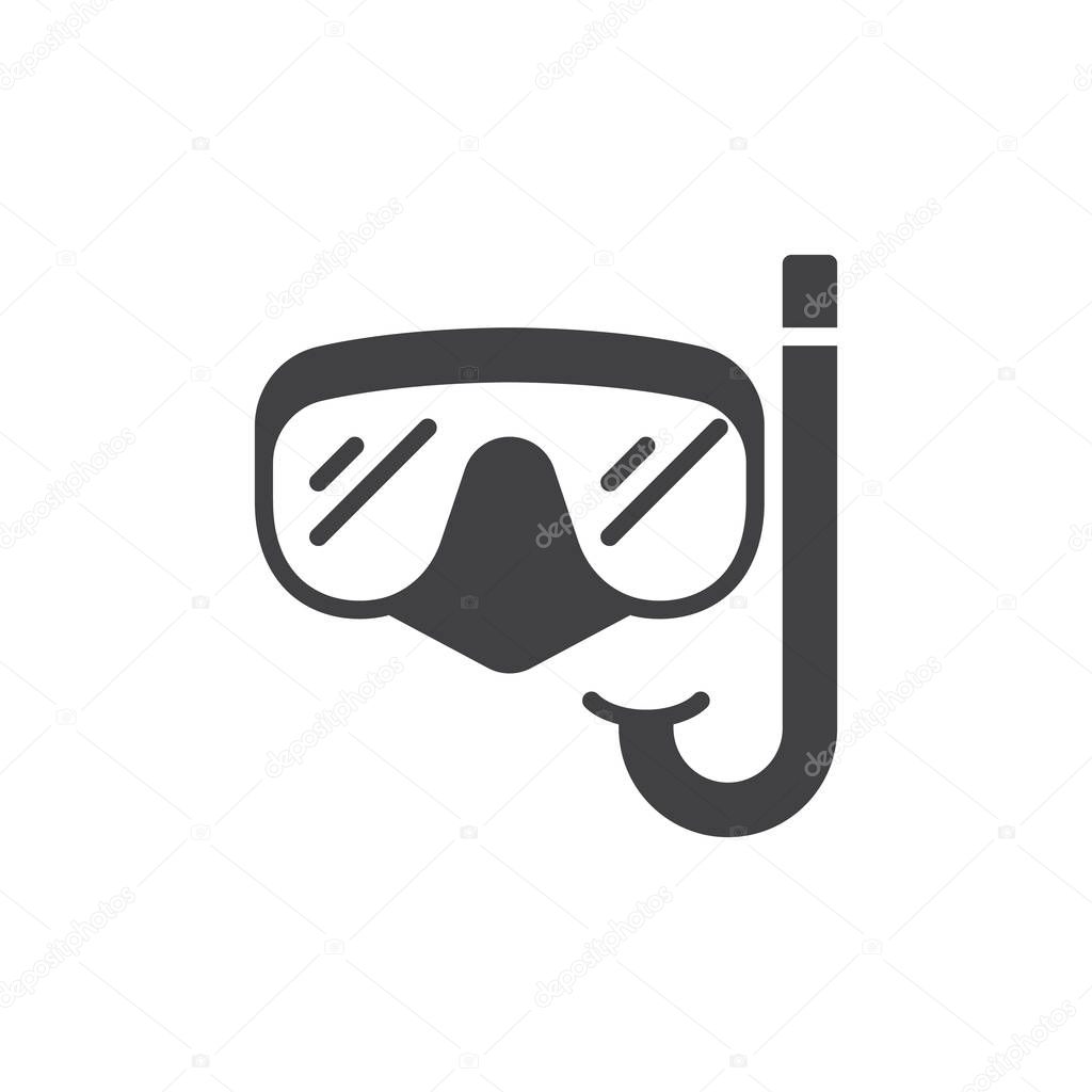 Scuba mask and snorkel icon vector, filled flat sign, solid pictogram isolated on white. Diving symbol, logo illustration. Pixel perfect vector graphics