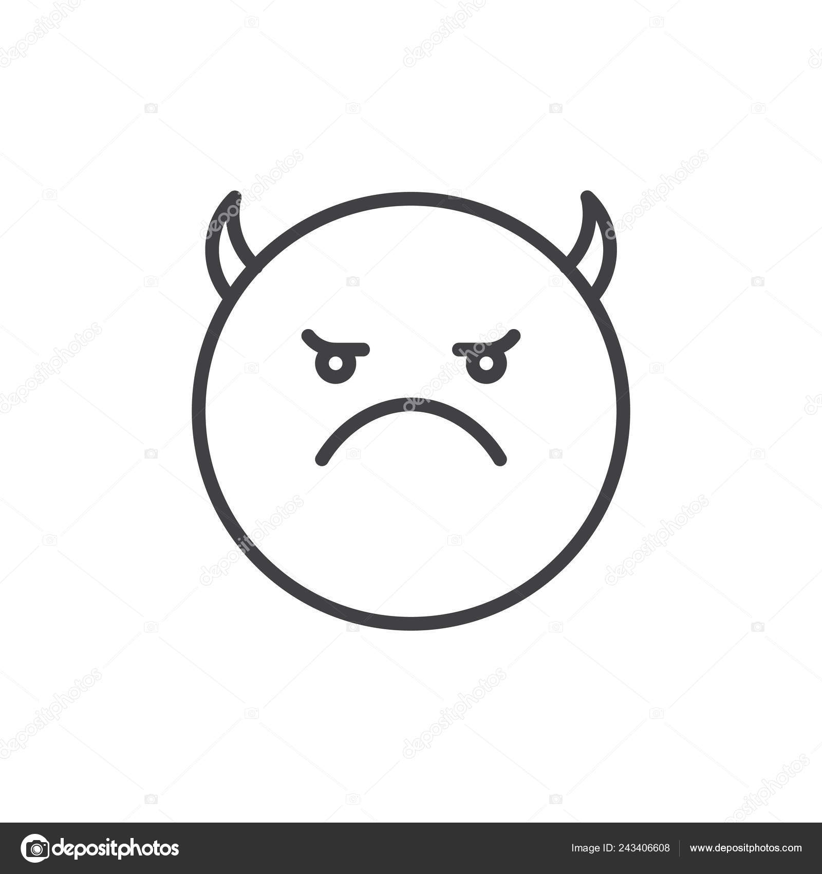Angry Red Face Emoticon Horns Line Icon Outline Vector Sign Stock